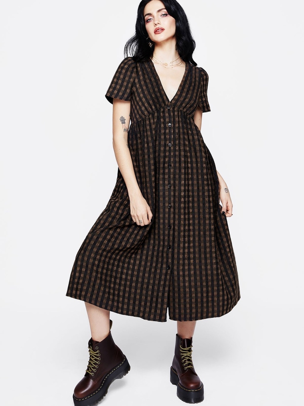 Rydal Check Button Up Midi Dress Sz 10 – Grunge, Vintage, Alt Style